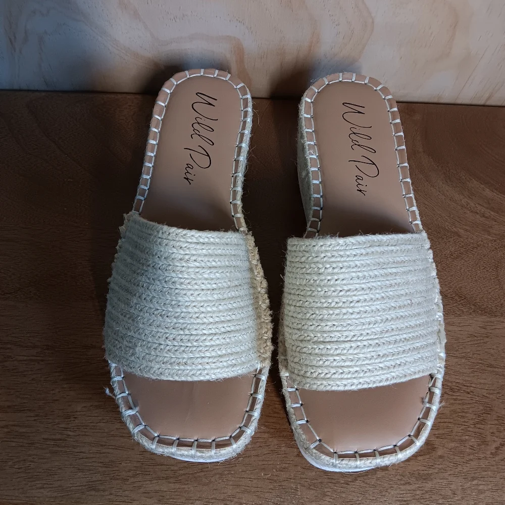NWT Wild Pair Women's Shermer Slide Espadrille Wedge Sandals Natural Jut 6M